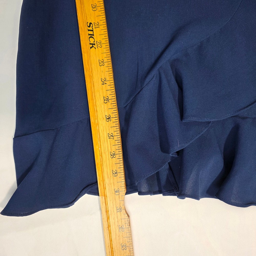Navy Blue Ruffle Faux Wrap Mini Dress Spaghetti Strap Cocktail Dress M - Picture 4 of 4